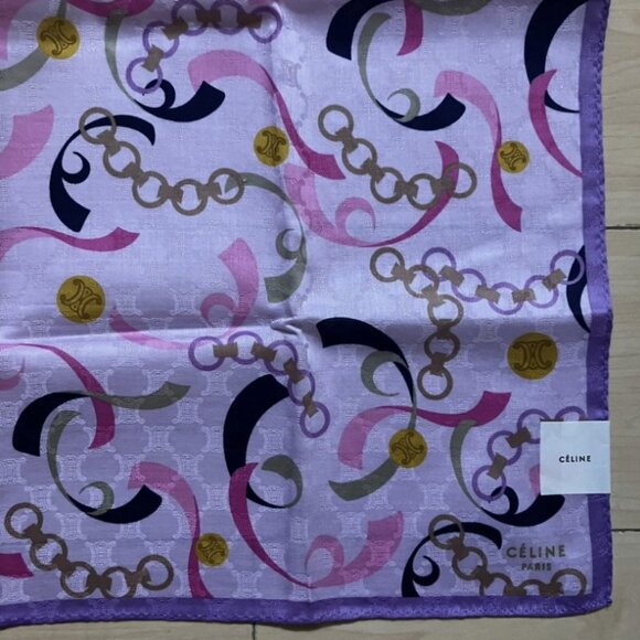 New Vintage CELINE Handkerchief Scarf Pocket Square Charms Macadam Logo Purple - Picture 1 of 4